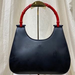 Tom Ford era GUCCI Red Bamboo Black Leather Bag